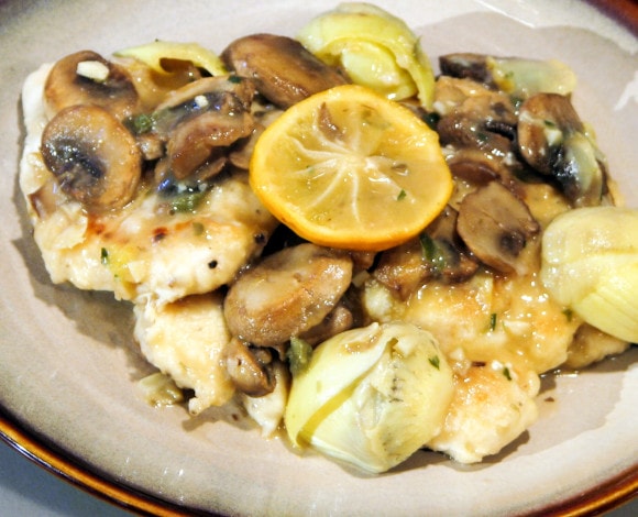 Chicken, Mushrooms and Artichoke Hearts in a Roasted Lemon Sauce