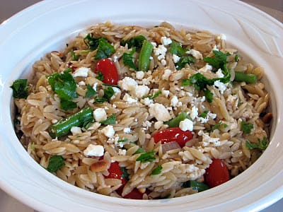 Orzo with Green Beans, Grape Tomatoes and Feta Cheese
