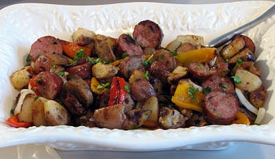 Chicken Sausages with Onions, Peppers and Potatoes