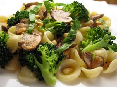 Orecchiette with Broccoli, Mushrooms and Roasted Garlic in a Light Lemon Butter Sauce