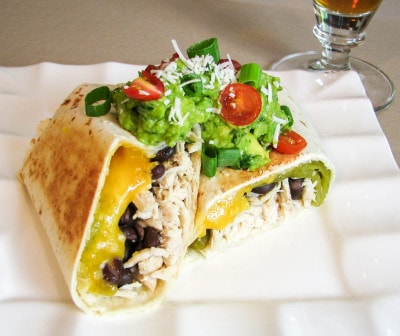 Shredded Chicken, Green Chile, Black Bean, and Cheddar Cheese Chimichanga