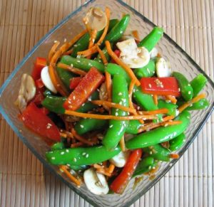 Sugar Snap Pea Salad with Sweet Ginger Soy Dressing