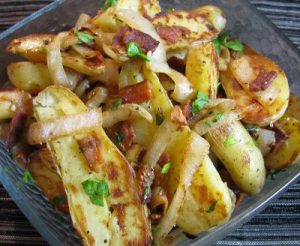 Fingerling Potatoes with Caramelized Onion and Bacon