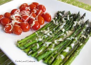 Roasted Asparagus and Grape Tomatoes with Asiago Cheese