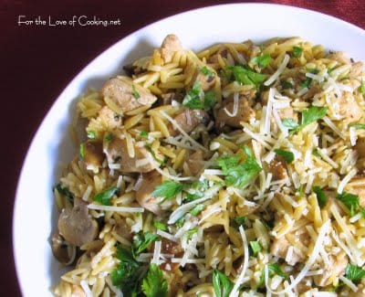 Chicken, Mushrooms and Parmesan with Orzo