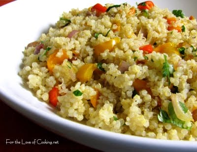 Quinoa with Caramelzied Red Onion, Bell Peppers and Garlic