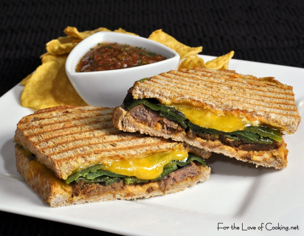 Steak, Roasted Poblano Pepper, and Sharp Cheddar Cheese Panini