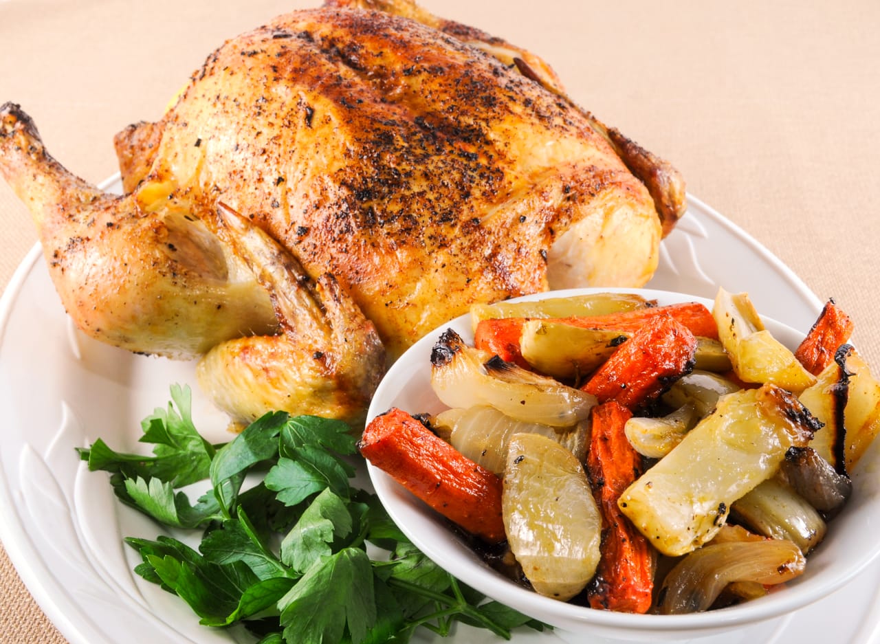 Roasted Chicken with Carrots, Fennel, and Onion