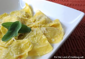 Butternut Squash Ravioli with a Butter Sage Sauce and Parmesan Cheese