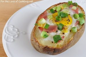 Baked Potato with Egg, Extra Sharp Cheddar, and Canadian Bacon