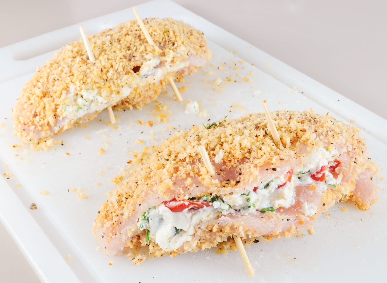 Panko Crusted Chicken Stuffed with Ricotta Spinach Tomatoes and