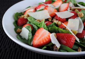 Spinach Salad with Strawberry, Walnut, and Parmesan Shavings