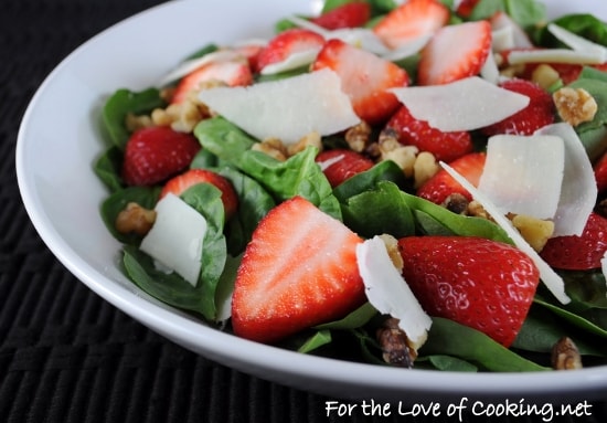 Spinach Salad with Strawberry, Walnut, and Parmesan Shavings