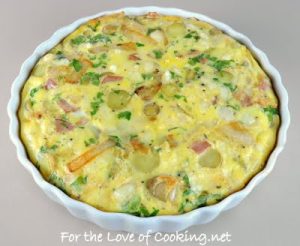 Caramelized Onion and Potato Frittata with Ham and Swiss