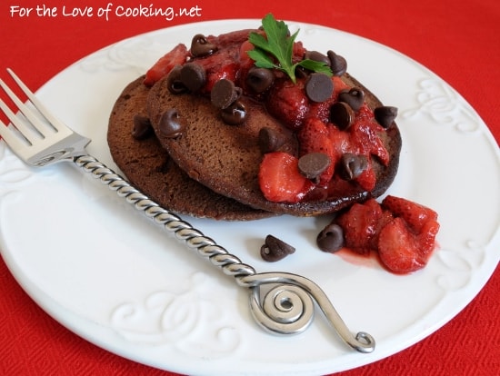 Double Chocolate Pancakes with Strawberry Sauce