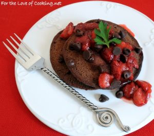 Double Chocolate Pancakes with Strawberry Sauce