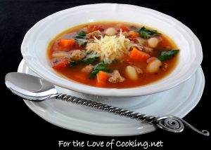 Vegetable Soup with Turkey Italian Sausage, White Beans, and Spinach
