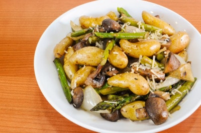 Roasted Baby Potatoes, Mushrooms, Onions, and Asparagus