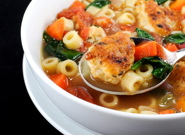 Mini Chicken Meatball, Pasta, and Vegetable Soup