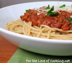 Whole Wheat Spaghetti with a Slow Simmered Meat Sauce