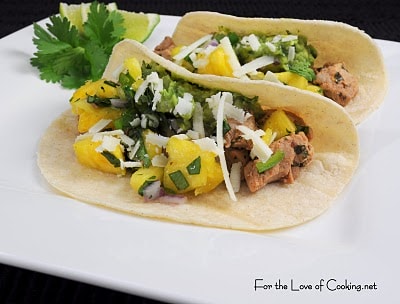 Citrus Marinated Pork Tacos with Pineapple Salsa and Guacamole