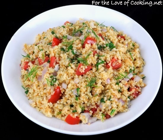 Roasted Garlic Couscous with Tomatoes, Dill, Onion, and Spinach
