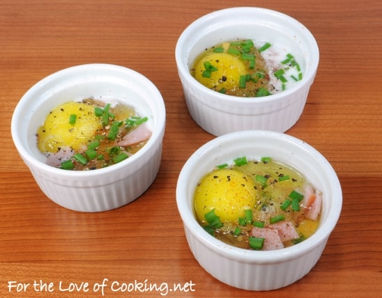 Baked Eggs with Ham, Cheddar, and Chives