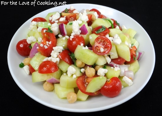 Cucumber and Tomato Salad with Garbanzo Beans and Basil
