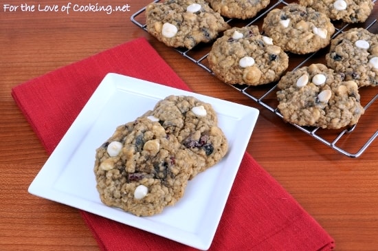 Blueberry and Cherry Oatmeal Cookies with White Chocolate Chips