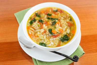 Spinach and Turkey Italian Sausage Soup with Veggies and Orzo