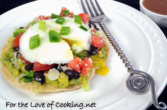 Breakfast Tostada with Guacamole, Black Beans, and Poached Egg
