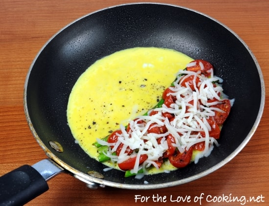 Omelet with Asparagus, Grape Tomatoes, and Mozzarella