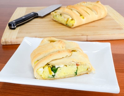 Breakfast Braid with Eggs, Roasted Pepper, Spinach, and Feta
