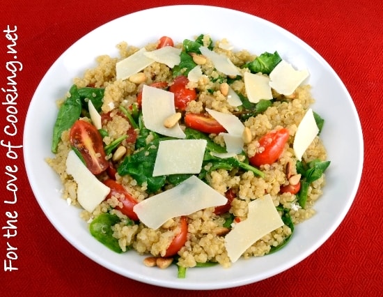 Quinoa with Roasted Garlic, Tomatoes, Spinach, and Pine Nuts