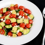 Roasted Grape Tomatoes and Zucchini Topped with Feta and Chives