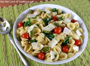 Orecchiette with Asparagus, Grape Tomatoes, Spinach, and Parmesan