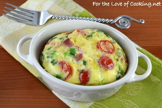 Mini Baked Frittata with Bacon, Tomato, Sharp Cheddar, and Green Onion