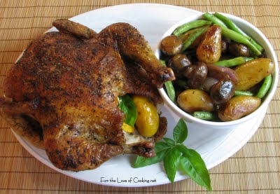 Roasted Chicken with Fingerling Potatoes, Mushrooms and Green Beans