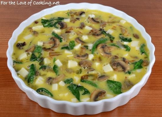 Baked Caramelized Mushroom, Onion, Spinach, and Swiss Cheese Frittata
