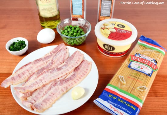 Pasta Carbonara with Bacon and Peas
