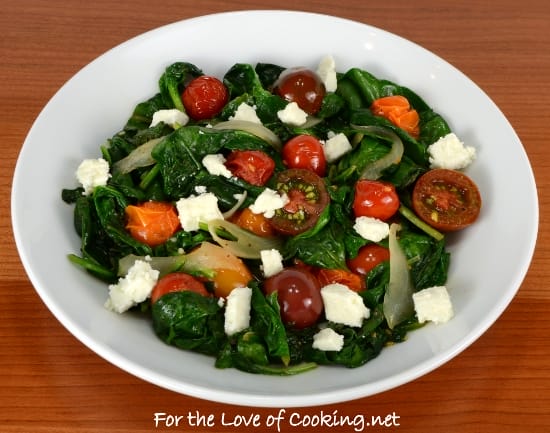 Lemony Spinach Sauté with Heirloom Tomatoes and Feta Cheese