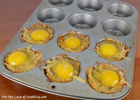 Hash Brown Nests with Egg, Ham, and Sharp Cheddar