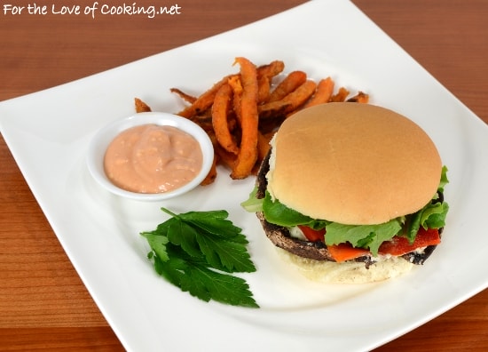 Roasted Portobello Burgers with Roasted Bell Pepper and Boursin Cheese