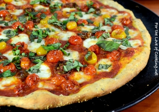 Roasted Tomato Pizza with Fresh Basil and Homemade Pizza Sauce