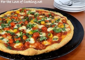 Roasted Tomato Pizza with Fresh Basil and Homemade Pizza Sauce
