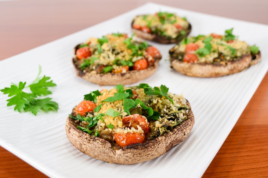 Roasted Portobello Mushrooms Stuffed with Spinach and Tomatoes