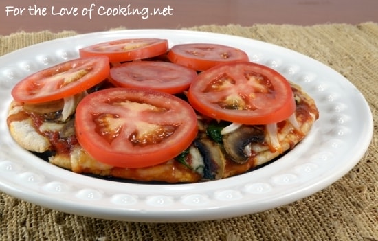 Pita Pizza with Spinach, Mushrooms, Onions, and Fresh Tomatoes