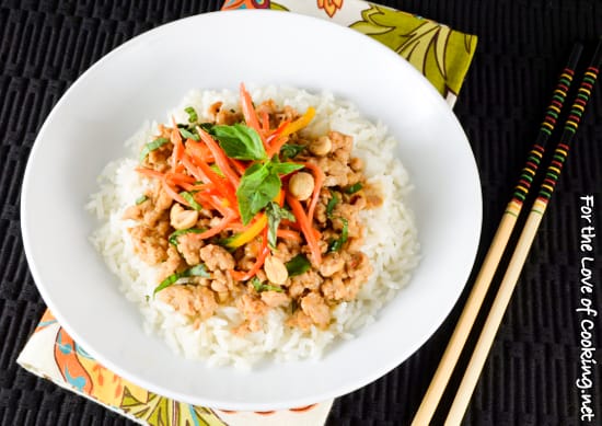 Thai Basil Chicken Rice Bowl with Lemongrass Coconut Rice