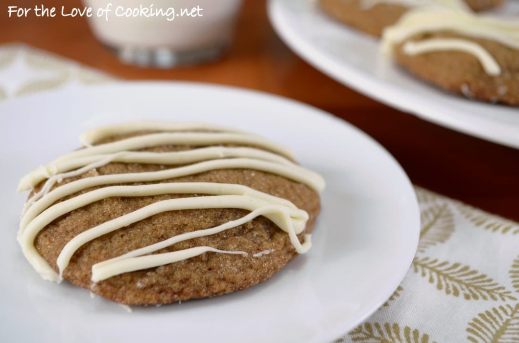 Soft Gingersnap Cookies with White Chocolate Drizzle