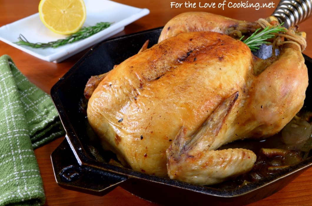 Garlic Butter Basted Roasted Chicken with Rosemary and Lemon